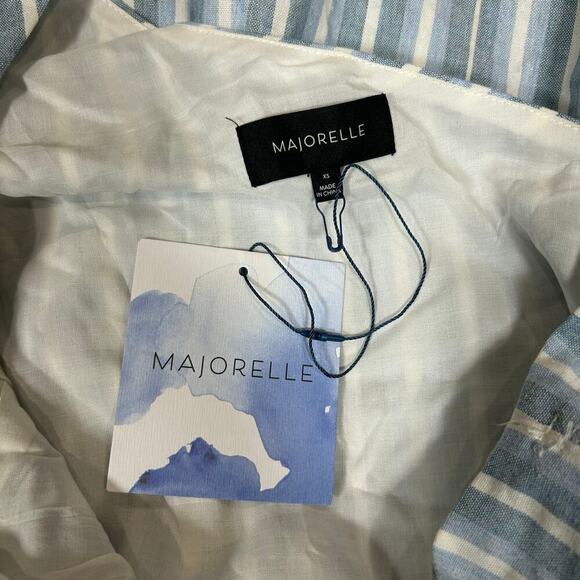 NWT Majorelle Jennie Mini Dress Blue Chambray Stripe One Shoulder Ruffled Sz XS - Picture 5 of 6